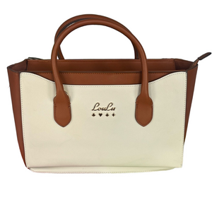 Loulu Leatherette Satchel with Crossbody in Cream and Brown